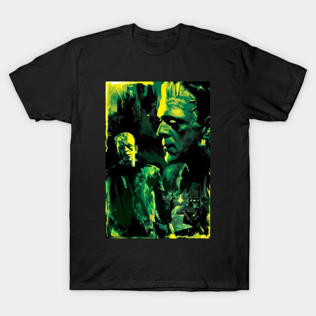 Frankenstein Boris Karloff "He's Alive!!!" T-Shirt by xenomorphicpress